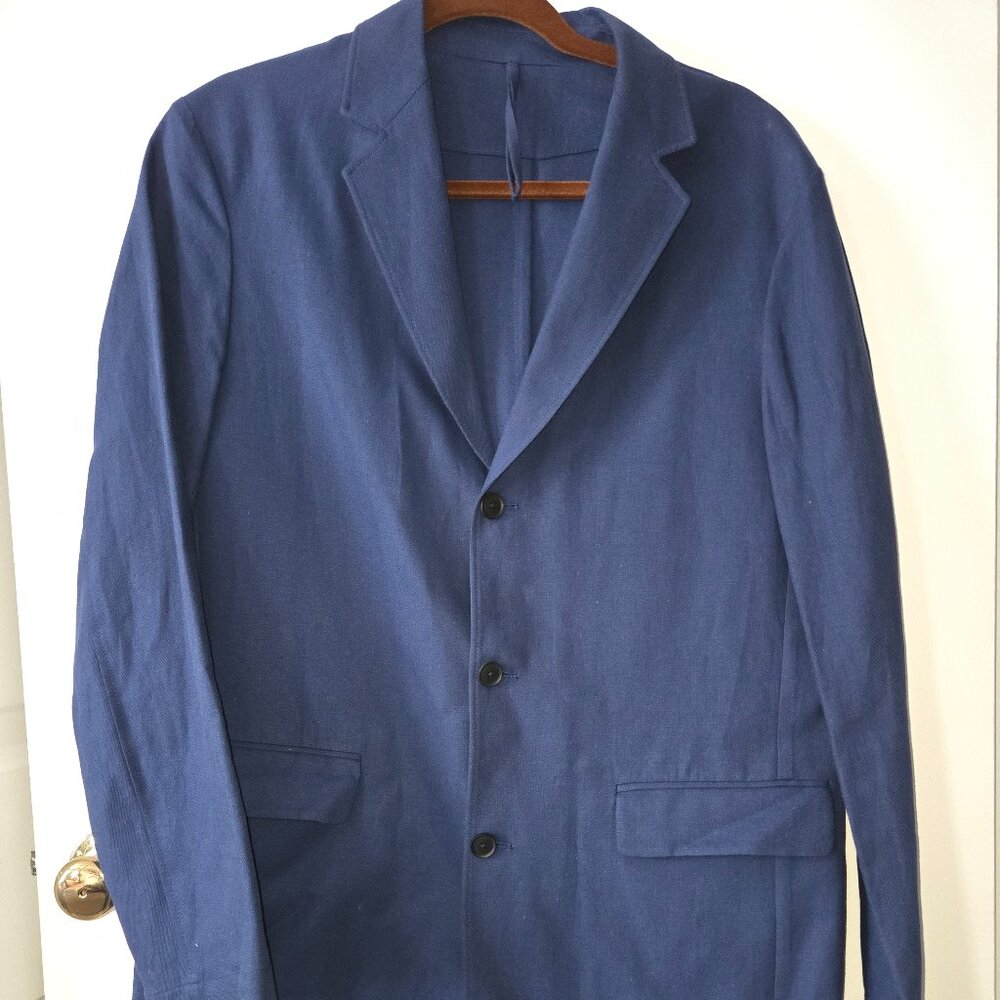 ZARA Men's Medium Size 40 - 3/4 Length - Linen Blazer Deep Blue Color  (NWOT)